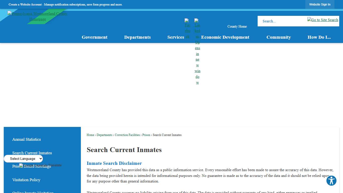 Search Current Inmates Westmoreland County, PA - Official Website